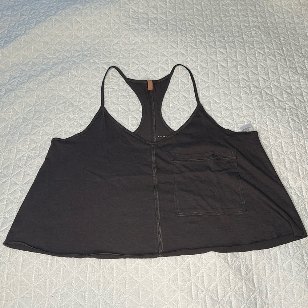NWT | Lunya Organic Pima Cotton Lightweight Racer Tank Dark Gray